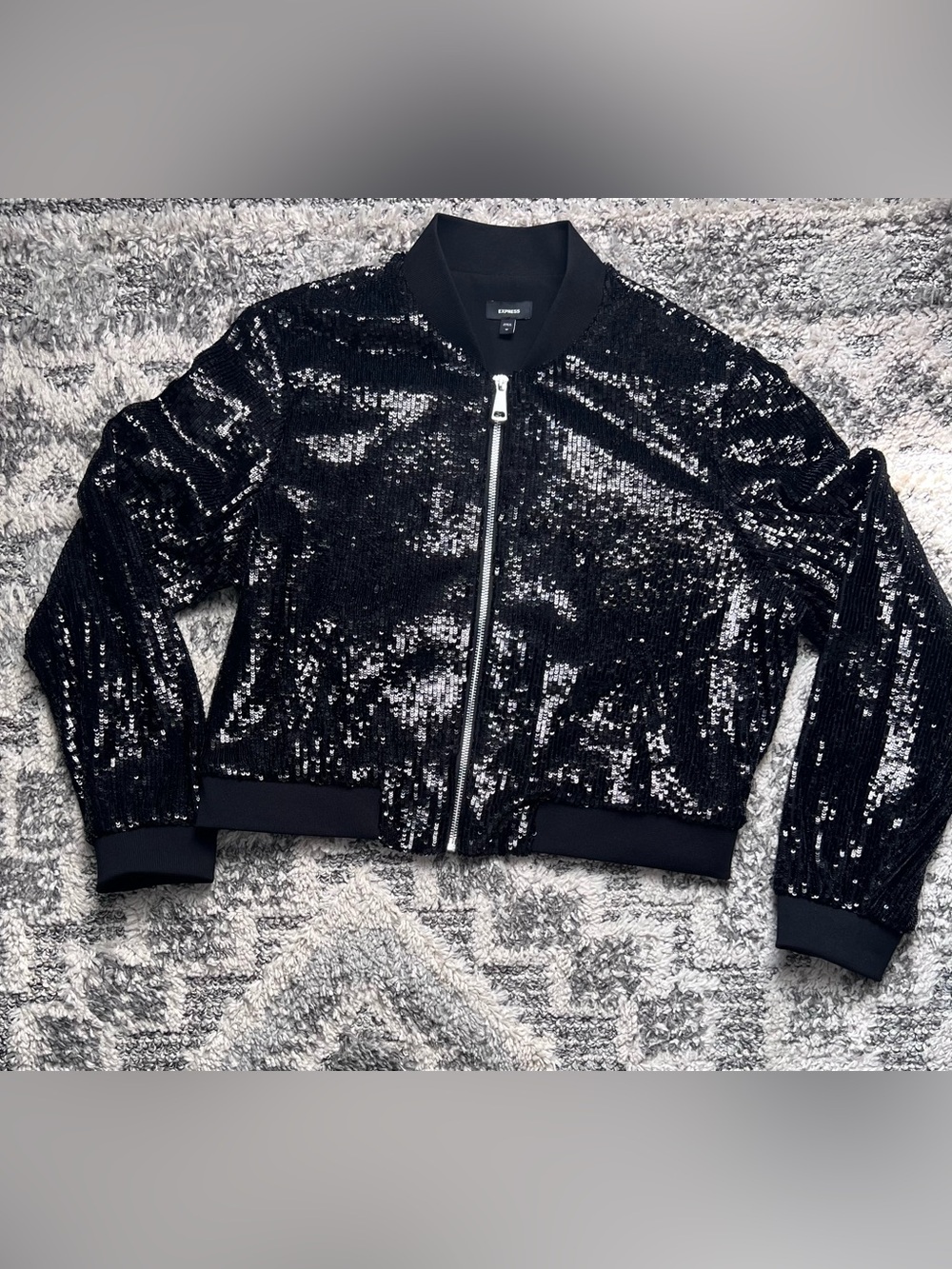 Express Black Sequin bomber Jacket